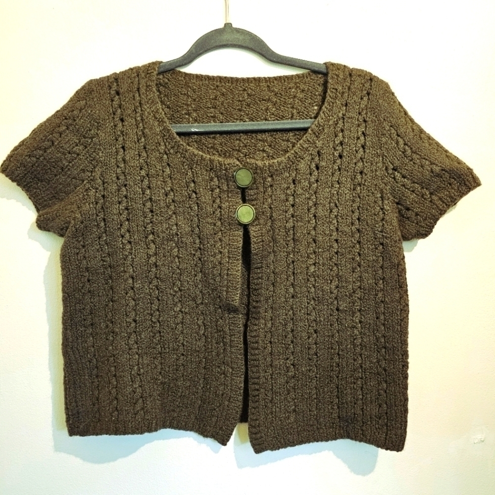 Hand Knit Forest Green Cropped Cardigan Sweater
